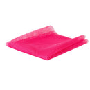 A folded hot pink mesh towel or cleaning cloth on a solid white background.