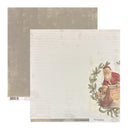 A Christmas-themed double-sided scrapbook paper sheet. The front side features a warm off-white, lined paper texture with a vintage illustration of Santa Claus in the bottom right corner, surrounded by a green wreath.