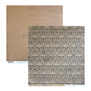 Two square sheets of scrapbook paper from All Hallow's Eve, one with a textured tan background and the other with a dark gray and beige damask pattern, displayed on a white background.