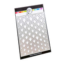 A silver metal die-cut stencil with a repeating geometric diamond pattern, presented on its black retail backing card. The card features a colorful stripe and the brand name 'Catherine No Fooler'.
