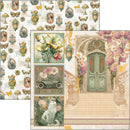 Vintage-style paper with floral, butterfly, and architectural designs.