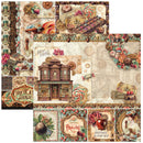 A collage of vintage-style chocolate-themed scrapbook paper designs featuring an old chocolate factory building, lollipops, candy canes, chocolate bars, floral borders, and retro text such as 'Hot Chocolate,' 'Chocolate Menderist,' and 'Bralini.'.