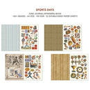 Sports-themed junk journal ephemera book with various images and textures on a white background.