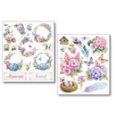 Two sheets of decorative stickers with floral and nature-themed designs on a white background.