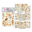 Collection of vintage-themed stickers with floral designs and decorative elements on a white background.