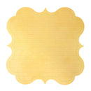 A scalloped yellow paper label or card with horizontal ruling and a dotted green border, shown on a plain white background.
