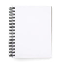 A blank white spiral-bound notebook with a black wire coil binding, shown on a clean white background.