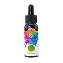 A small glass dropper bottle of Organic Outfitter Water-Based Ink in the shade Olive Green, featuring a colorful paint-splatter label on a white background.