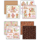 A set of Christmas baking-themed scrapbook papers and coordinating sheets featuring gingerbread men, holiday illustrations, and patterns in warm brown, beige, pink, and white tones.
