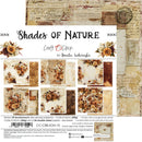 A product card for 'Shades of Nature' double-sided scrapbooking paper by Craft O'Clock, featuring a vintage floral pattern and sample sheets of the paper design.