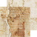Vintage-style scrapbook paper collage featuring distressed beige and cream tones with lace textures, torn paper edges, gold speckles, script writing, and damask patterns.