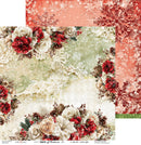 A set of four scrapbooking paper sheets from Coquette Designs' 'Spirit of Christmas' collection, featuring festive holiday patterns including red and cream floral arrangements, snowflakes, lace borders, and textured backgrounds.