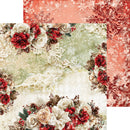 A set of decorative paper sheets with a vintage holiday design, featuring cream and red floral arrangements, snowflakes, and lace patterns in warm red, cream, and pale green tones.