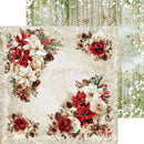 A square decorative paper or card design with a vintage holiday floral border in cream, red, and green, shown over a knitted green-and-white sweater background. A faint 'Craft Ace' watermark is visible across the center.