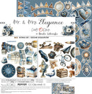 A collage-style product sheet for a scrapbooking or craft paper set titled "Mr. & Mrs.