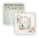 Two square craft paper sheets from the Natural Christmas Collection, featuring a winter window illustration and hanging ornament designs on a clean white background.