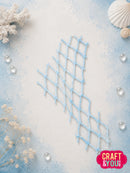 A light blue plastic mesh divider or fence panel arranged diagonally on a textured light blue and white background with decorative seashells, coral, and pearl-like beads. A 'CRAFT & YOU' logo is visible in the bottom right corner.
