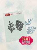 Coral-shaped cutting dies on a card with 'Craft & You' branding against a light blue gradient background.