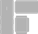 Gray flat packaging template or box design with three rectangular panels on a white background.
