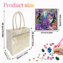 Product size diagram showing a clear plastic tote bag with cream handles, labeled 48.5cm x 29.