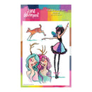 Clear stamp set with fairy and mermaid designs on a colorful packaging