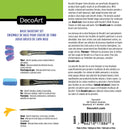 Backing card for DecoBase 9 paint brushes, showing product details, specifications, and branding on a white background with a small purple brush illustration.