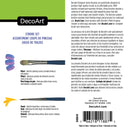 DecoArt Stroke Set Assortment of Pinceaux (Brushes) packaging card showing a blue and white striped bristle brush, a yellow paint swatch, and product details on a white background.