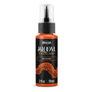 A bottle of Americana BLOOM Textured Paint in the color 'Molten Ochre', featuring a black label with orange paint splatter graphics and a clear spray cap.