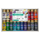 A 16-piece DecoArt acrylic paint value pack in a white cardboard tray, featuring 16 small bottles of acrylic paint in various vibrant colors with gold caps and a white product information label on top.