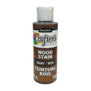 A bottle of DecoArt Crafter's Acrylic Wood Stain in the Walnut/Noyer shade, featuring a white cap and a label with a wood grain pattern.