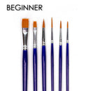 A set of five watercolor paint brushes with dark blue handles and orange bristles, arranged vertically on a white background with the word 'BEGINNER' printed in black at the top left.