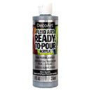 A bottle of DecoArt Fluid Art Ready-to-Pour Acrylic paint in the Silver Metallic colorway, 8 fl. oz.
