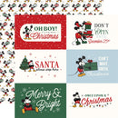 A collage of Christmas-themed printed designs featuring Mickey Mouse and Santa, with phrases like 'Oh Boy! It's a Very Merry Christmas,' 'Don't Open until December 25th,' 'Santa please stop here,' 'Can't wait until Christmas,' 'Merry & Bright,' and 'Once upon a Christmas.'.
