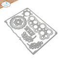 Metal cutting die with floral and geometric designs on a white background