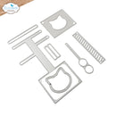 A set of silver metal cutting dies for crafting, featuring cat-shaped and rectangular frame designs, displayed on a clean white background with an Elizabeth craft designs logo in the top-left corner.
