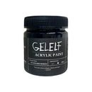 Jar of GELEF acrylic paint with black lid on a white background