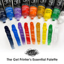 Set of GELEEF acrylic paint tubes with color swatches on a white background