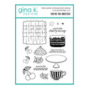 Gina K. Designs clear photopolymer stamp set titled 'You're the Sweetest' on a white background with a teal border.