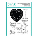 Gina K Designs stamp set with heart, bunnies, and romantic phrases on a white background