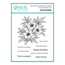 Gina K. Designs peach blossoms stamp set with floral design and phrases on a white background.