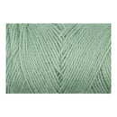 A close-up of mint green yarn wound into skeins, showing the twisted plies and soft texture against a white background.