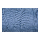 A close-up of dusty light blue yarn texture, showing the detailed plies and soft fuzzy fibers, presented on a white background.