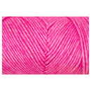 Bright pink yarn wound into a skein, shown in a close-up view against a white background.