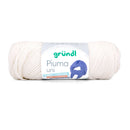 A skein of Grundl Pima uni yarn in a warm off-white/cream color, featuring a paper label with the green 'grundl' logo and a blue graphic, set against a plain white background.