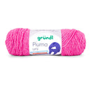 A skein of pink yarn with a white paper label that reads 'gründl Pima uni' on a clean white background.