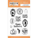 Set of Halloween-themed clear stamps with various designs on a white background.