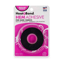 Heat'n Bond HEM Adhesive for dark fabrics in a black roll, packaged on a white and pink card.