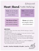 Heat'n Bond fusible interfacing product information sheet with text and icons.