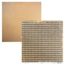 Two square sheets of scrapbook paper shown on a white background: one plain tan/beige sheet and one sheet with a black and tan houndstooth pattern.