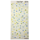 A sheet of alphabet and number Rub on by Heidi Grace Designs, featuring blue, green, and yellow letters and digits on a white background.
